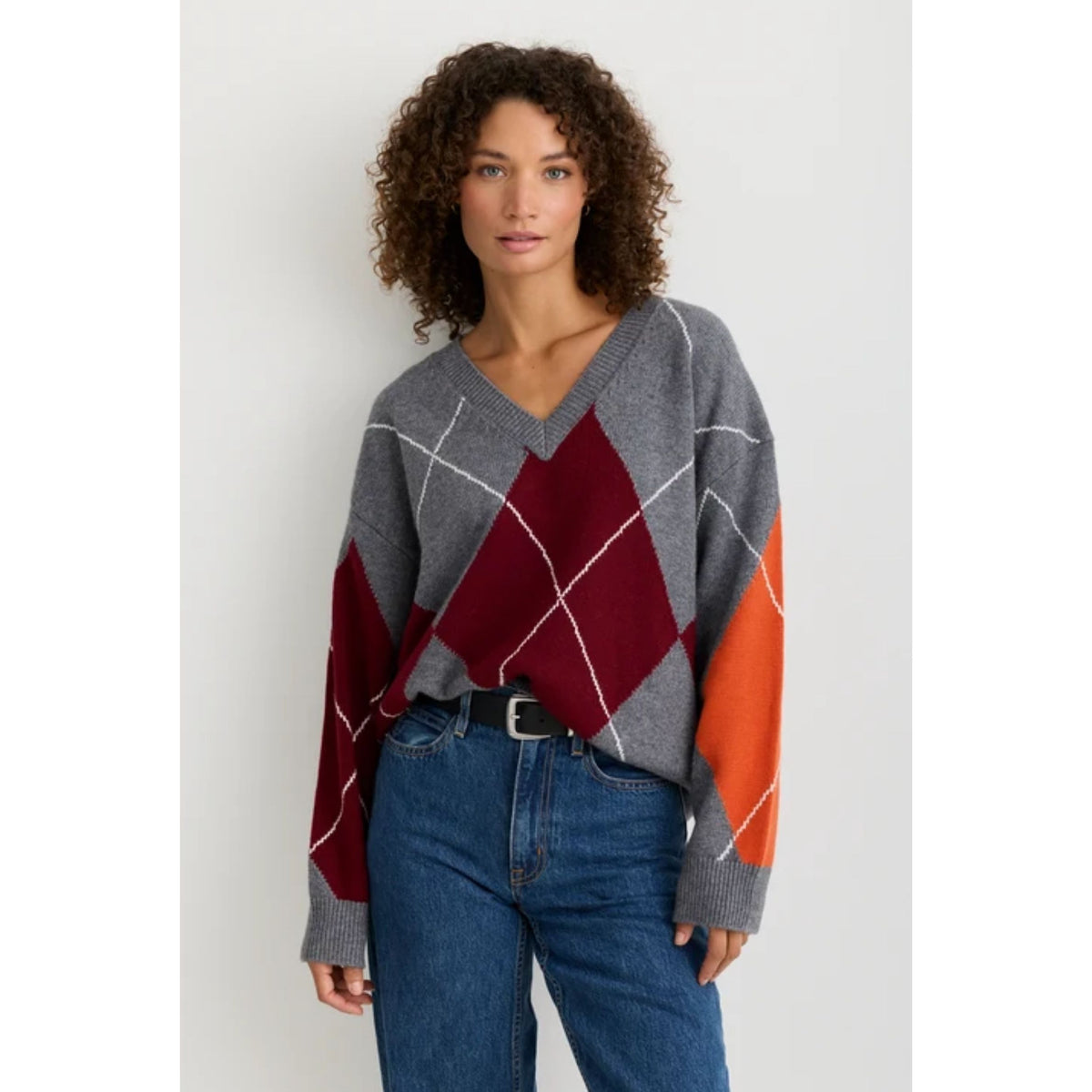 Islay V-Neck - Currant Argyle