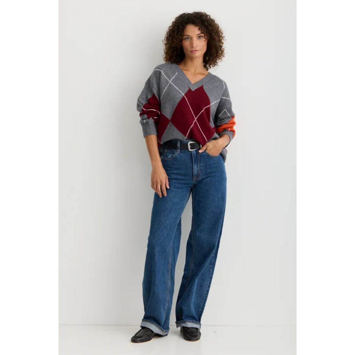 Islay V-Neck - Currant Argyle