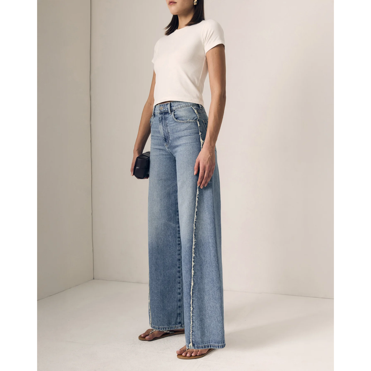 Joss Wide Leg Fray Outseam - Forget Me Not