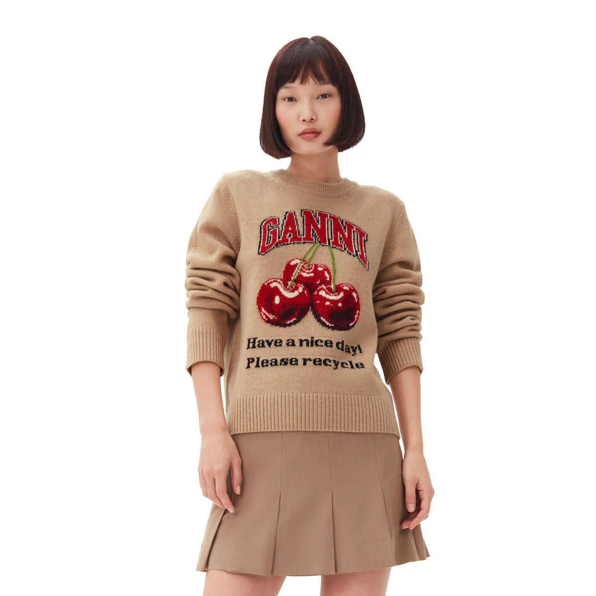 Camel Graphic Cherry O-Neck Pullover