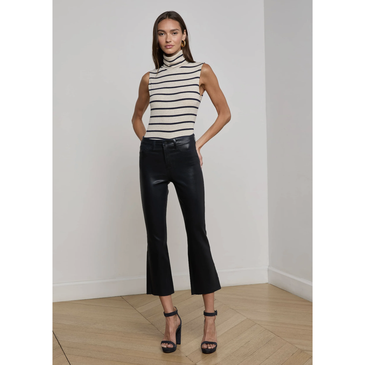 Kendra Coated Cropped Flare Jean - Metro Coated