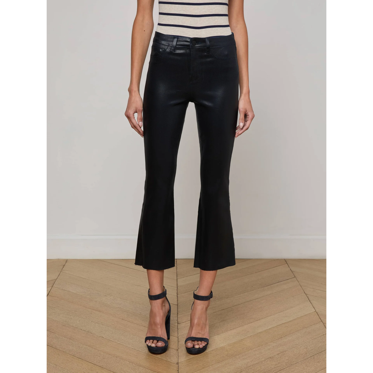 Kendra Coated Cropped Flare Jean - Metro Coated