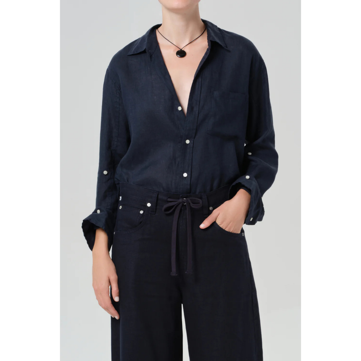 Kayla Shrunken Linen Shirt - True Navy