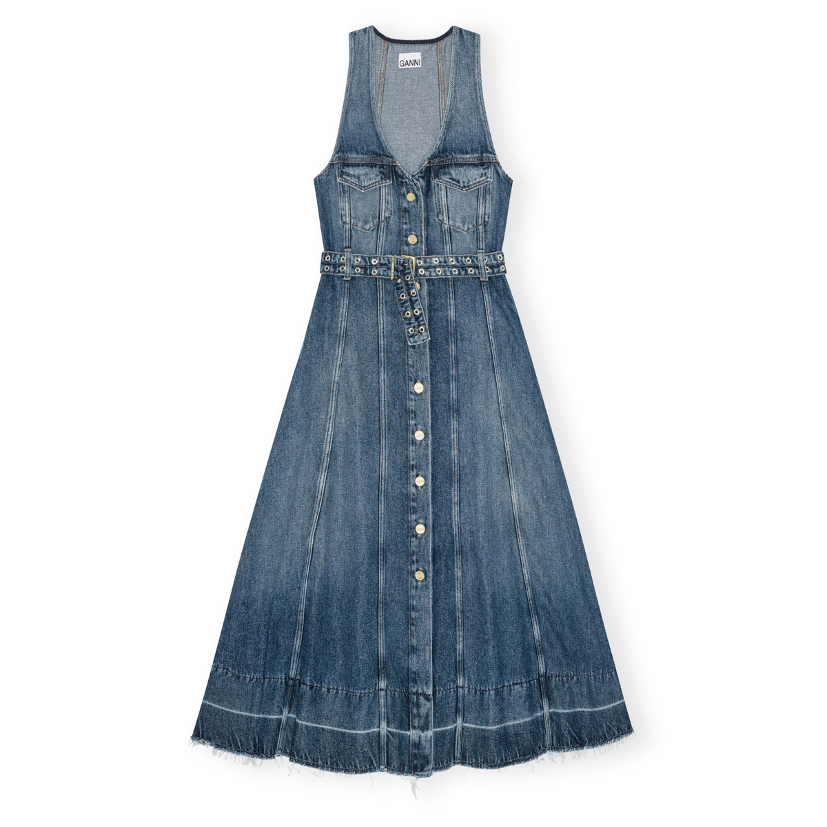 Blue Belted Midi Dress