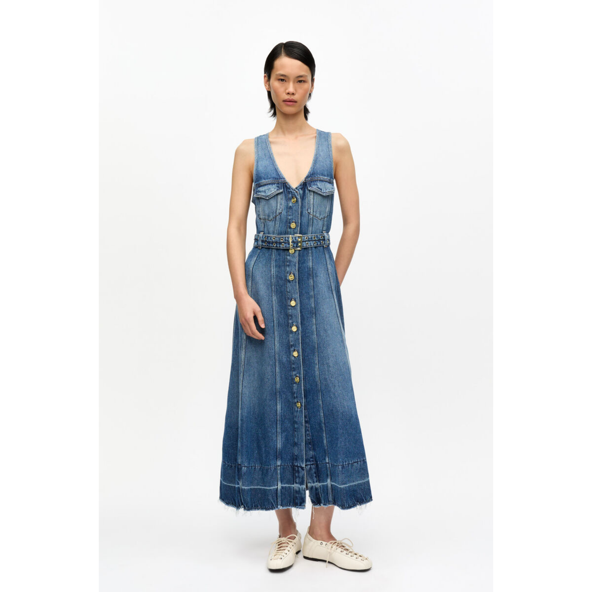 Blue Belted Midi Dress