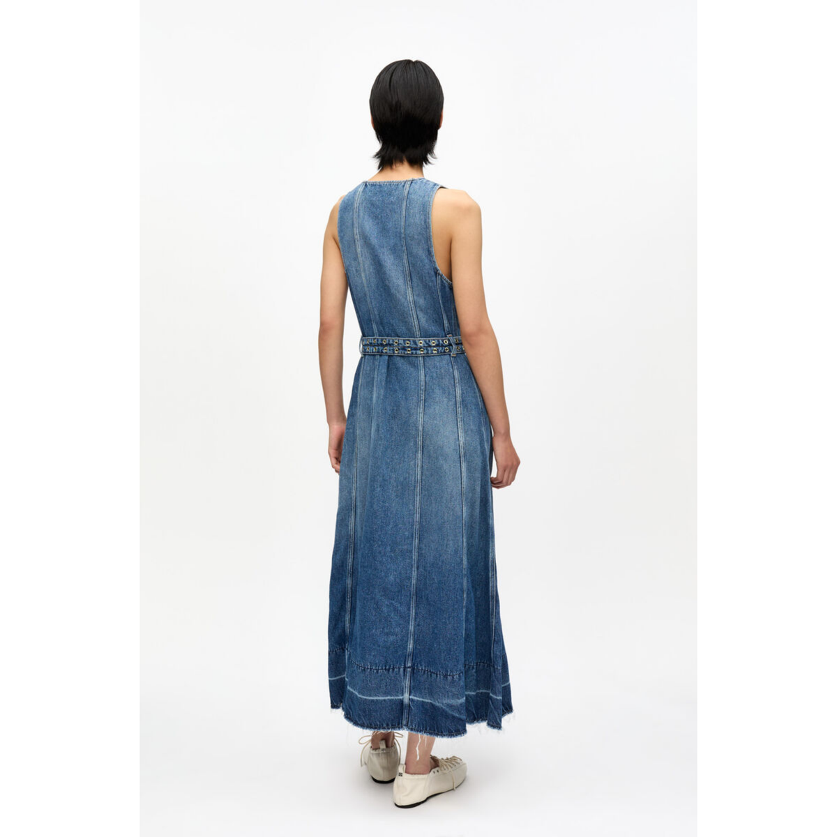 Blue Belted Midi Dress