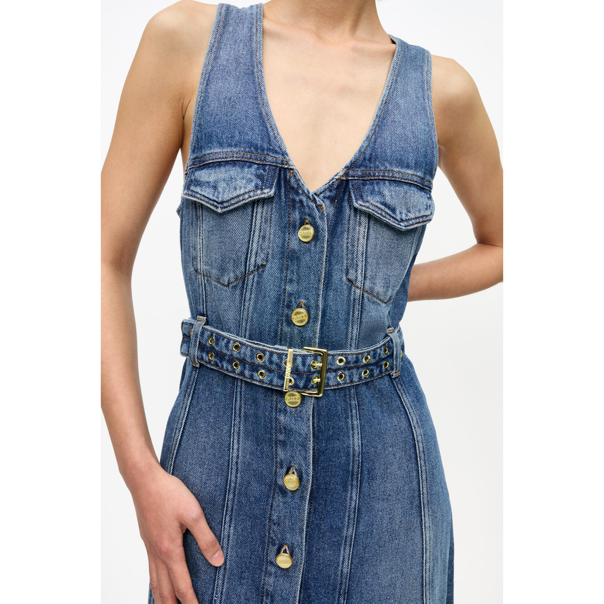 Blue Belted Midi Dress