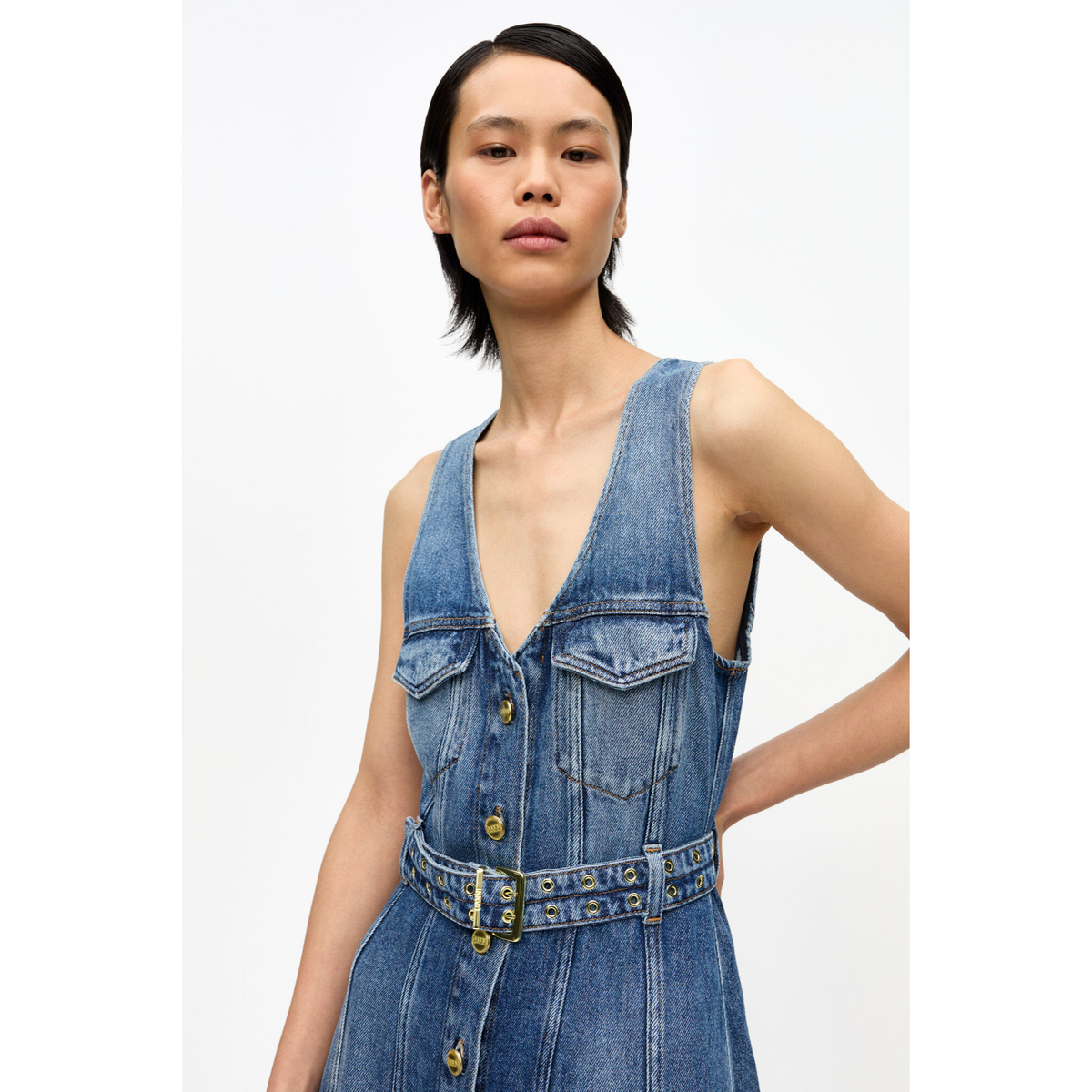 Blue Belted Midi Dress