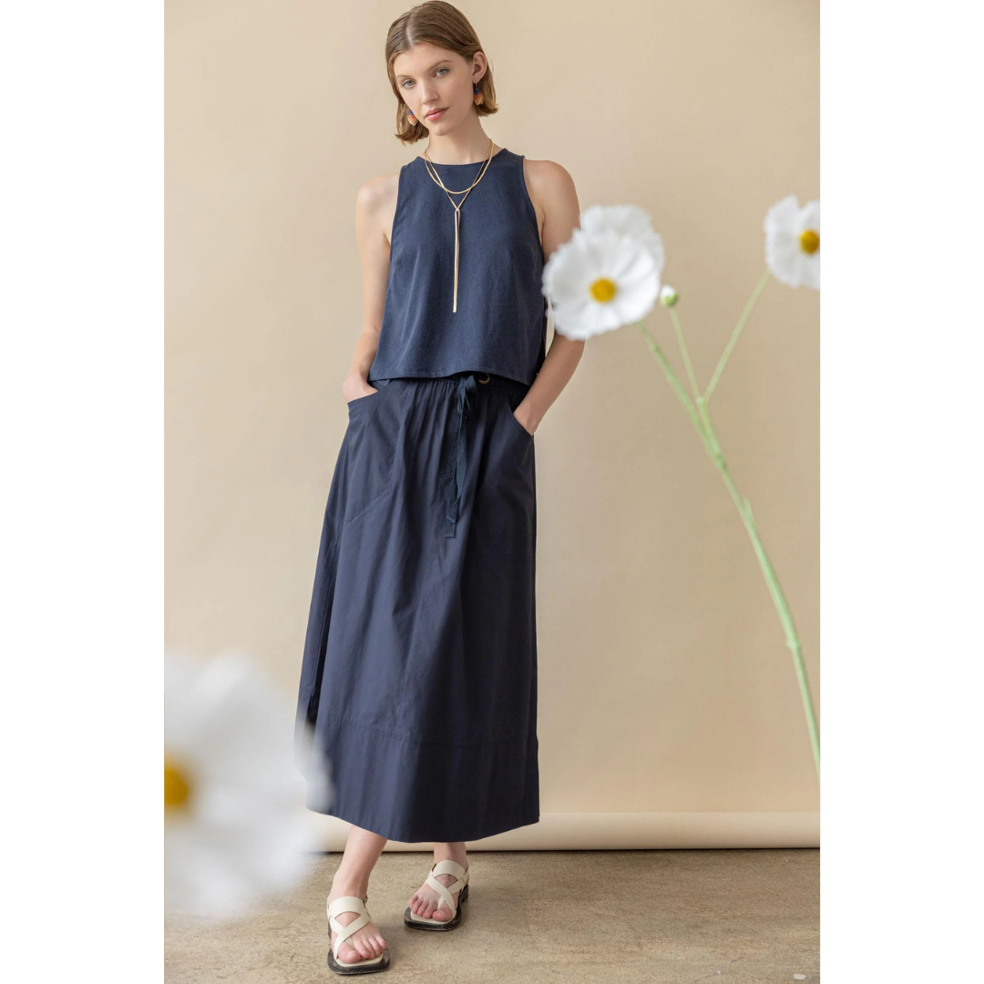 Long Poplin Skirt - Navy