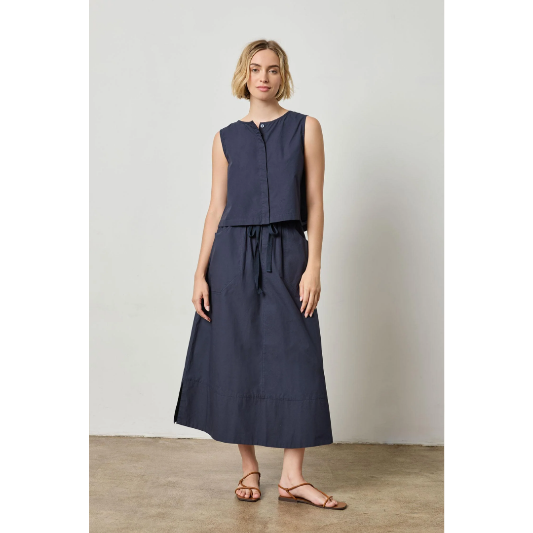 Long Poplin Skirt - Navy