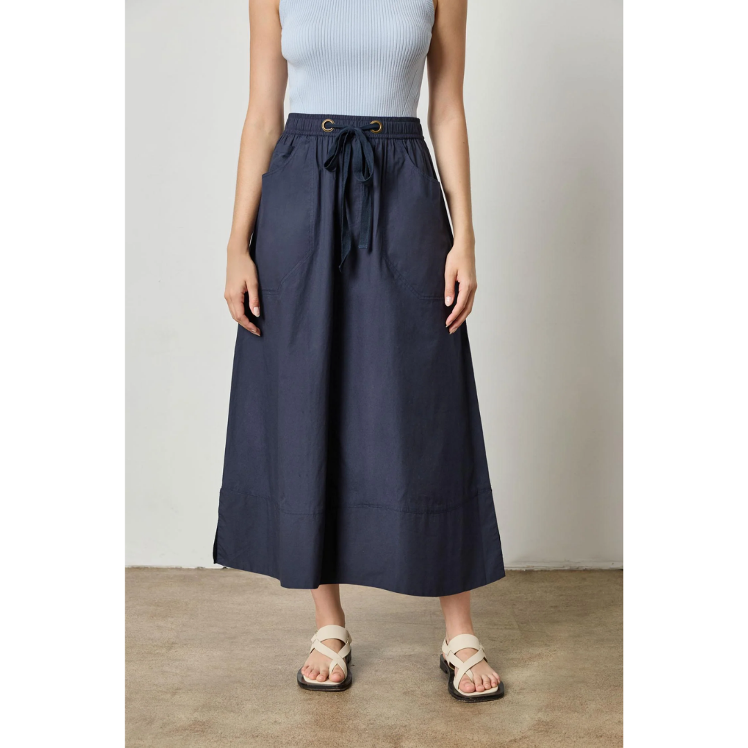 Long Poplin Skirt - Navy