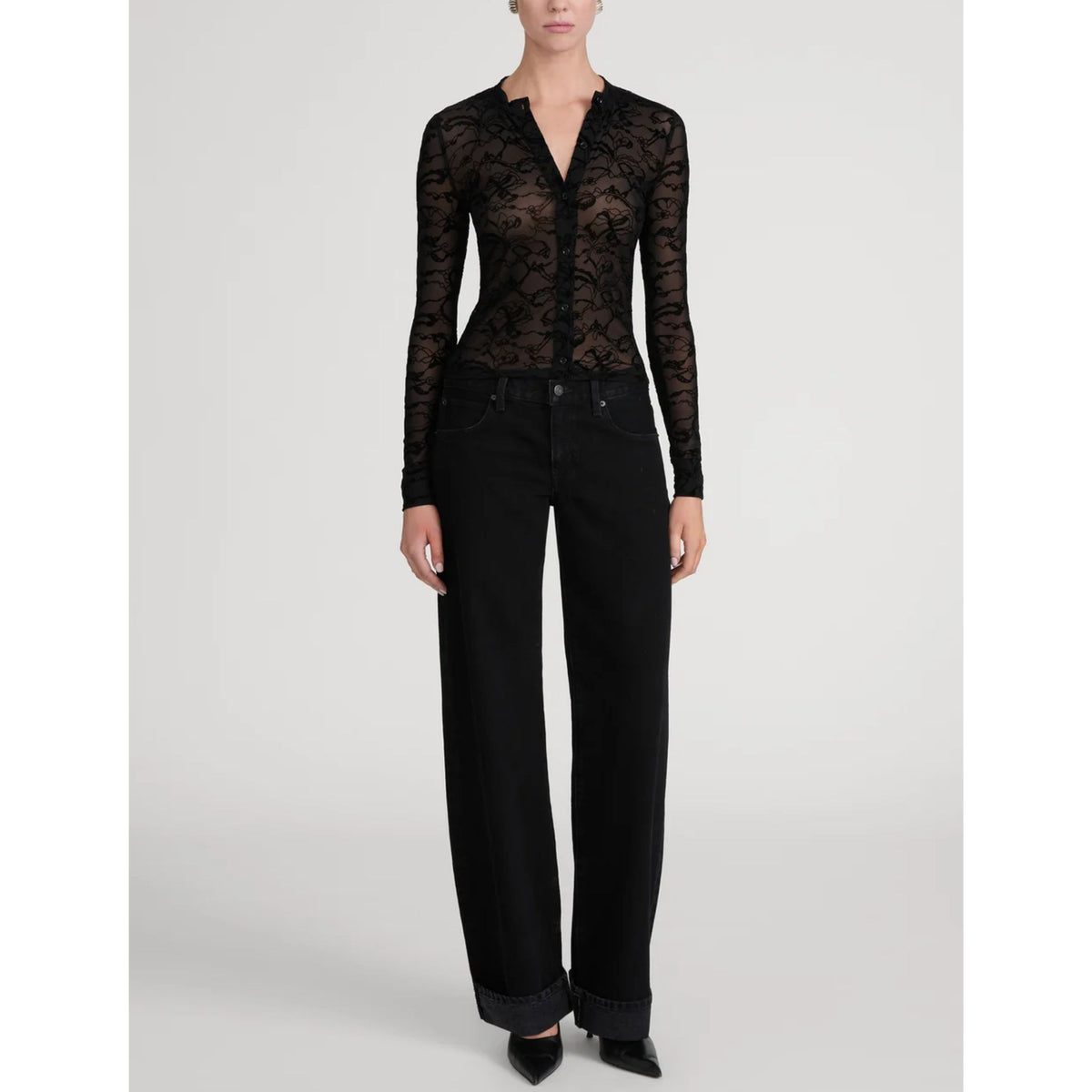 Lace Burnout Top - Black