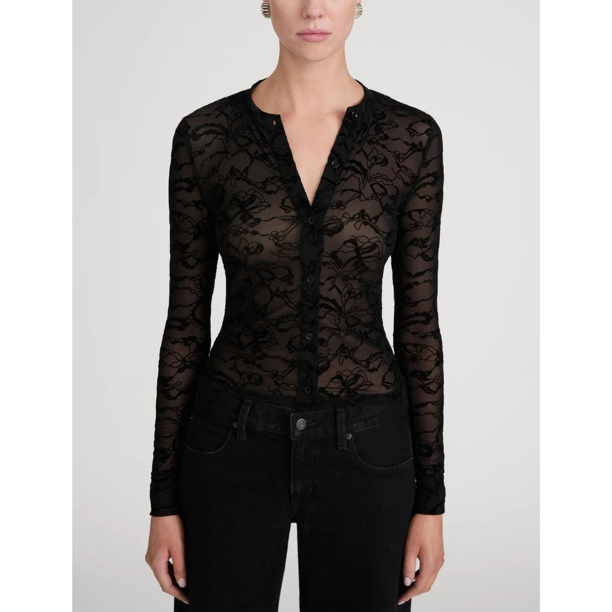 Lace Burnout Top - Black