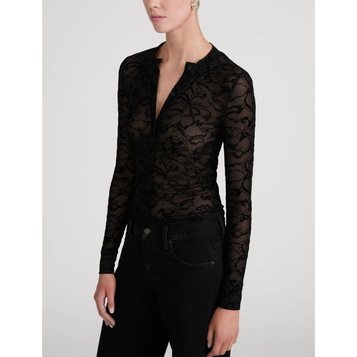 Lace Burnout Top - Black