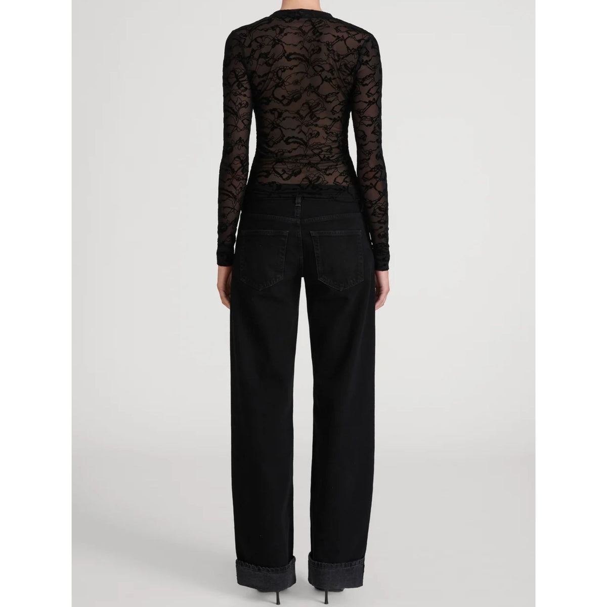 Lace Burnout Top - Black