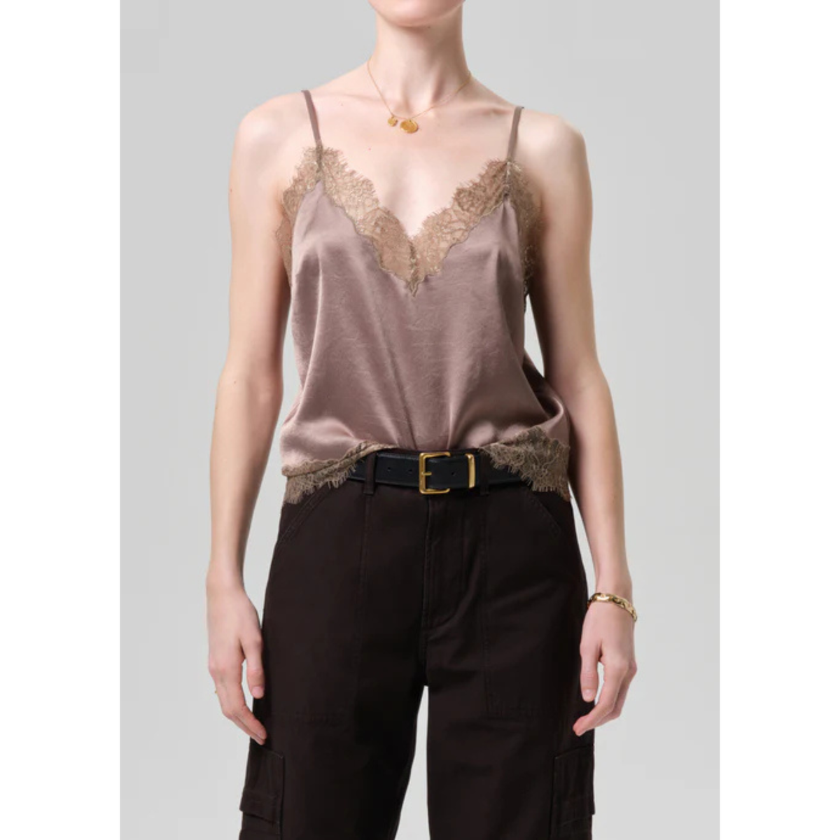 Lace Trimmed Cami - Cocoa