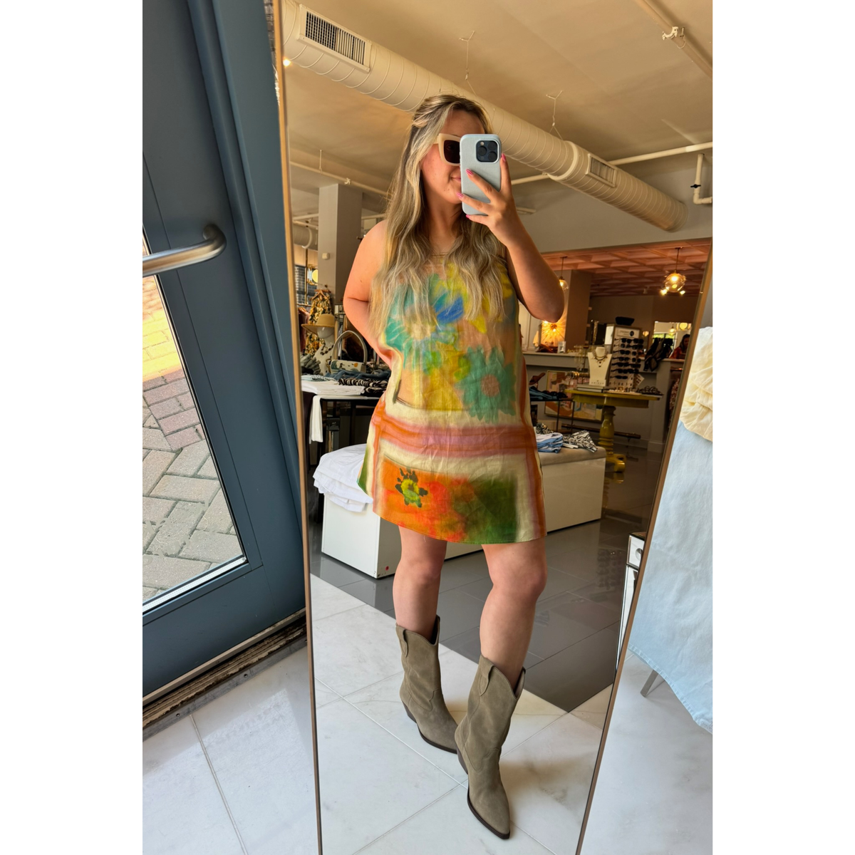 Laura Linen Mini Dress - Superbloom Scarf