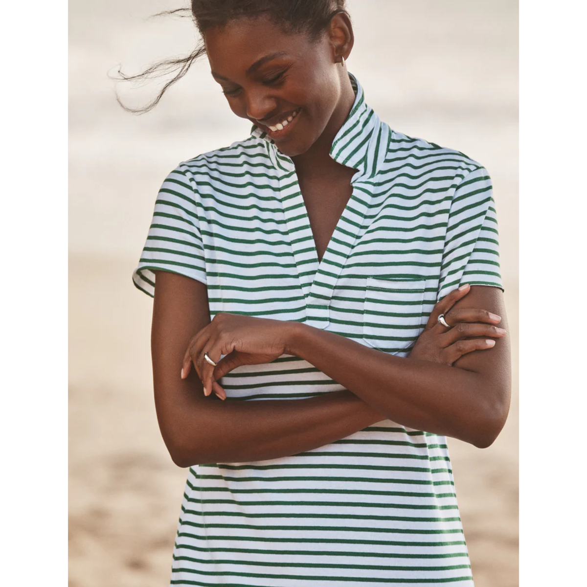Lauren Polo Dress - Green and White Stripe