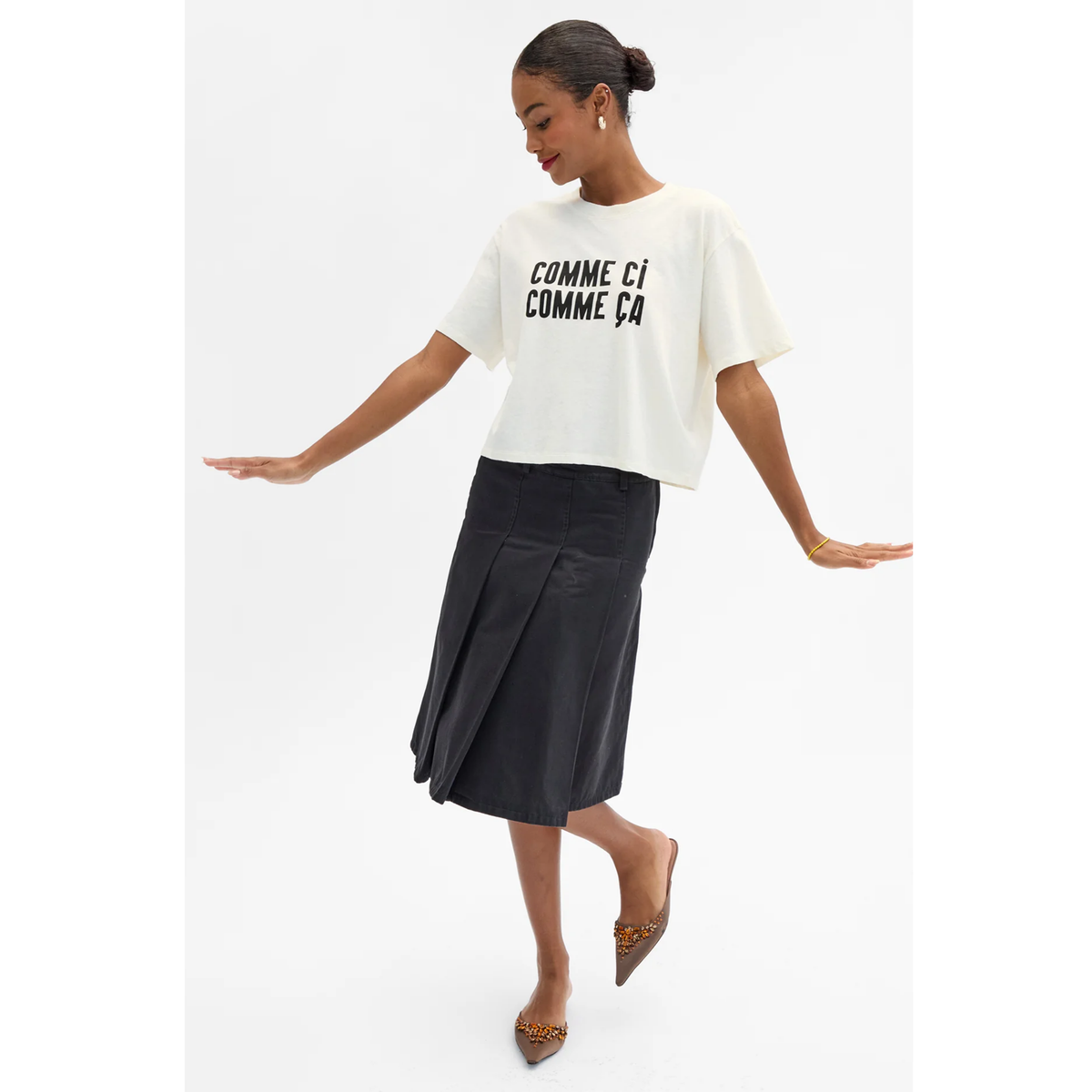 Le Carre Tee - Cream With Black Comme Ci Comme Ca