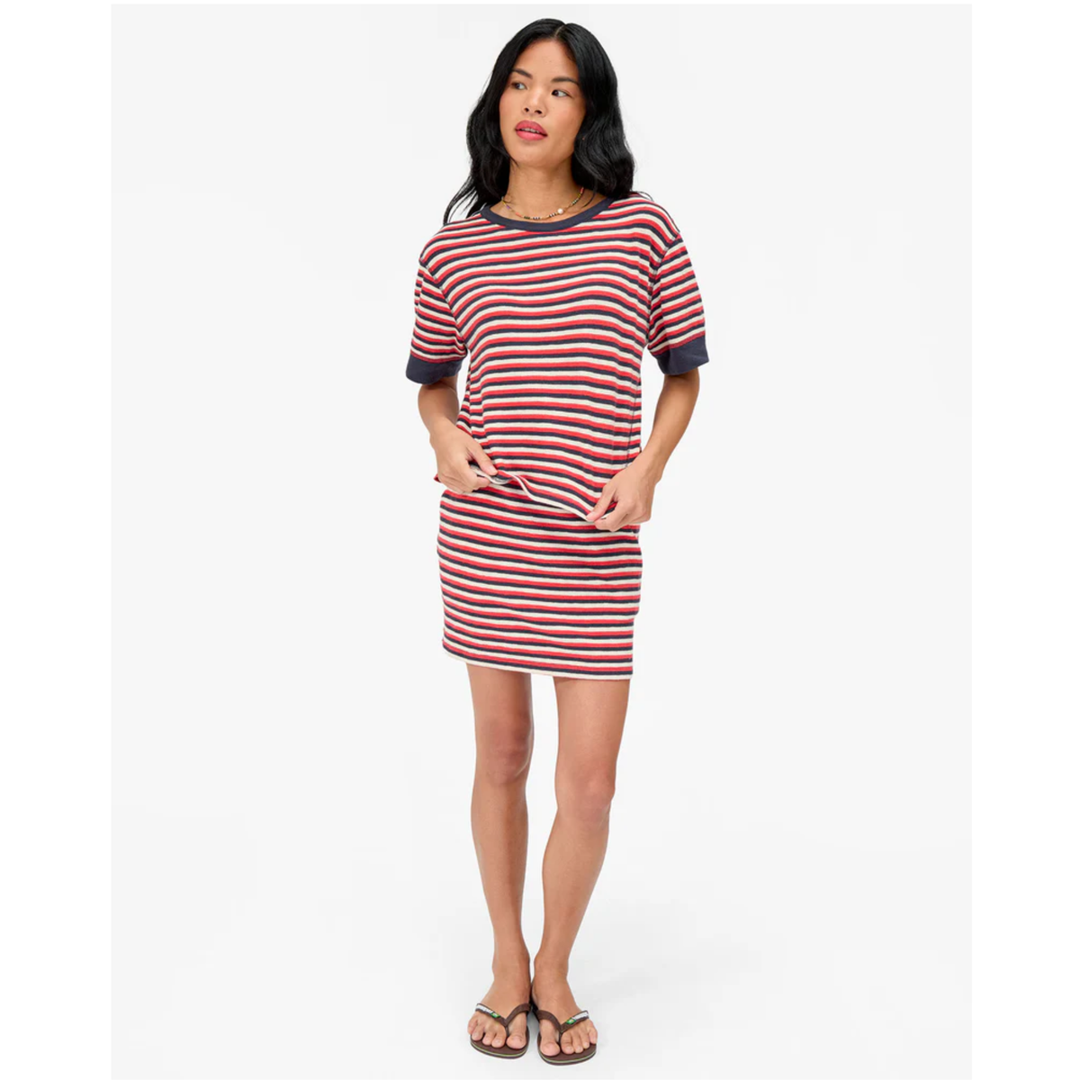 Le Mini Tube Skirt - Navy/Cherry Red/Cream Stripe