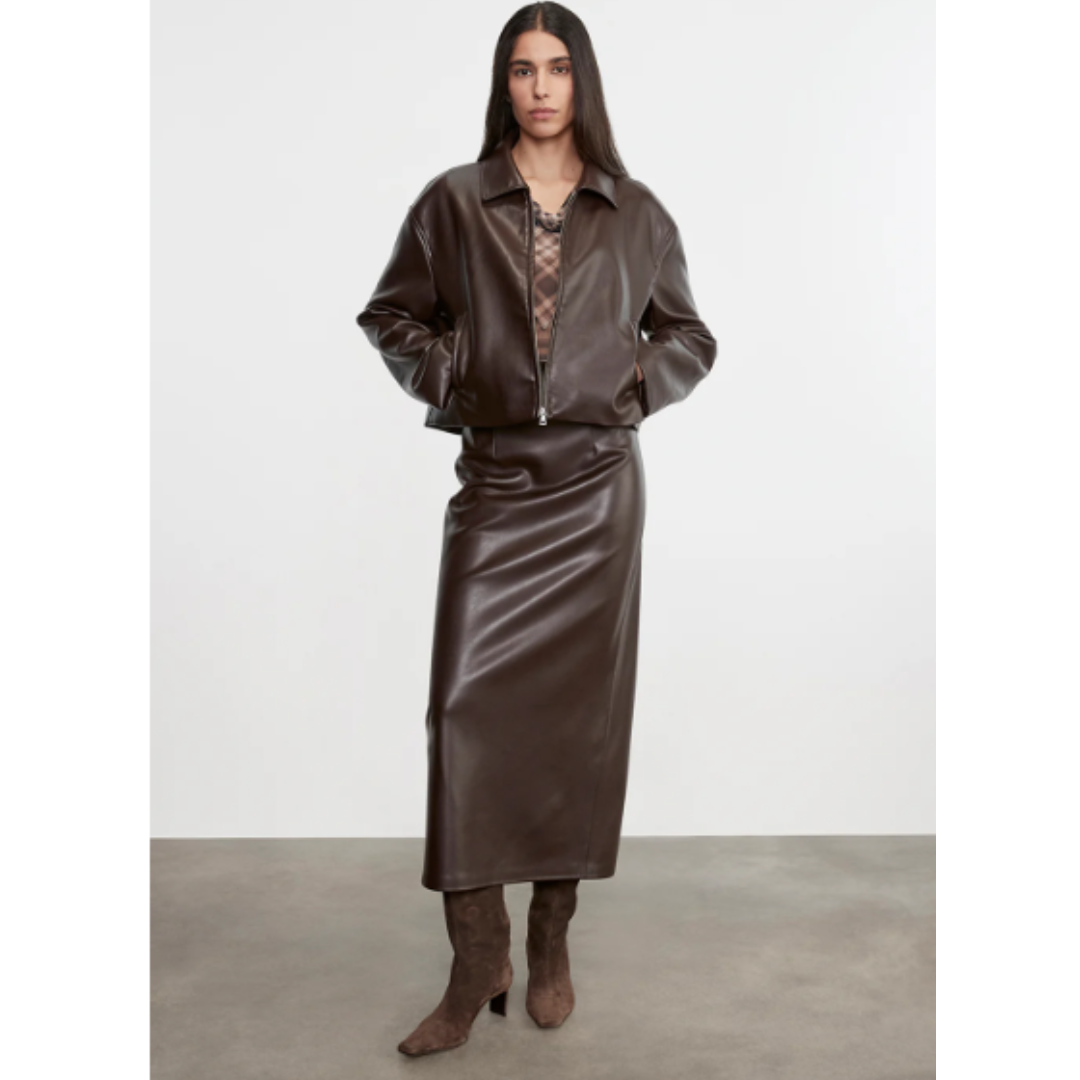 Leather Minimal Jacket - Dark Brown