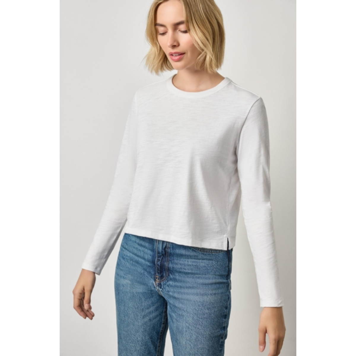 Long Sleeve Cropped Boyfriend - White