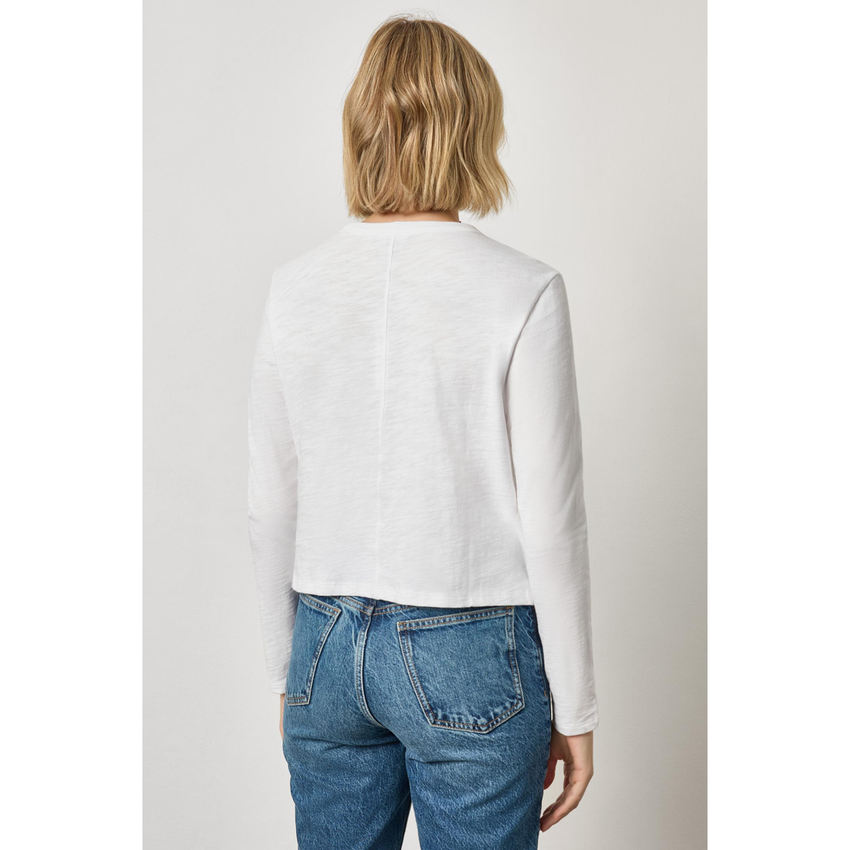 Long Sleeve Cropped Boyfriend - White