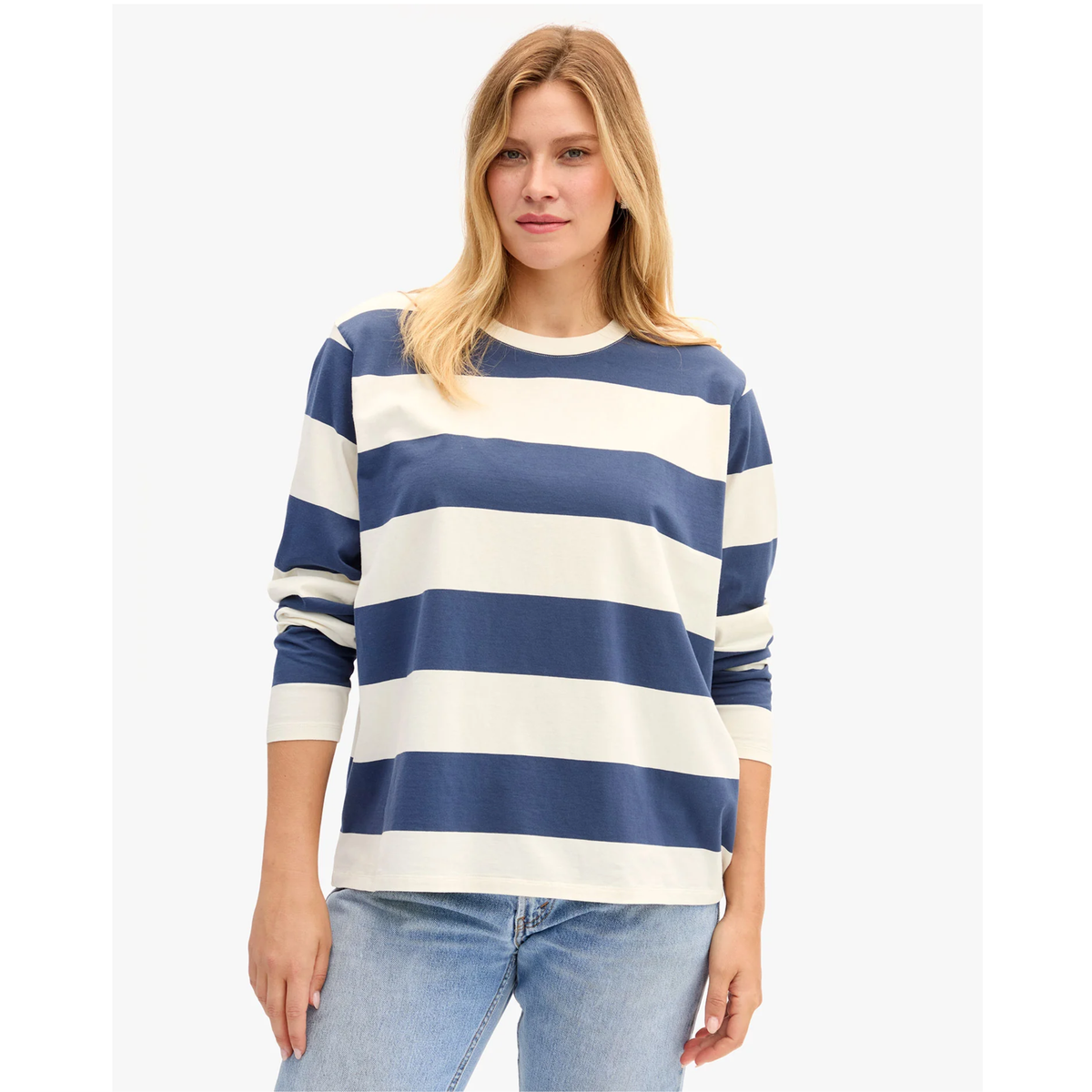 Long Sleeve Tee - Cream/Navy Rugby Stripe