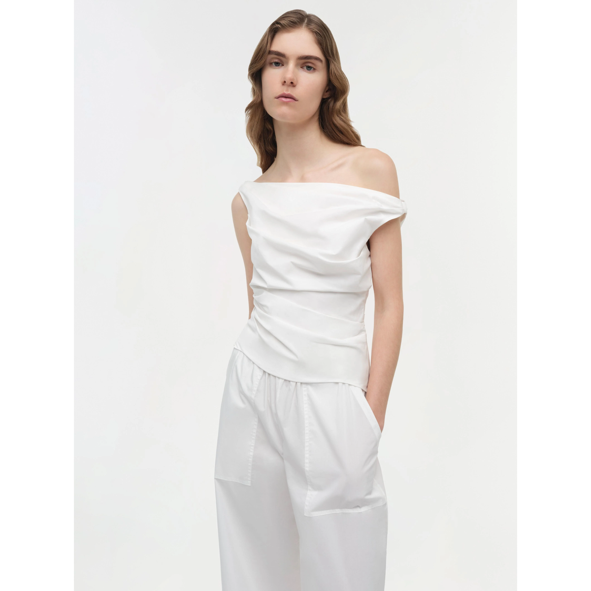 Maisel Draped Cotton Top - White