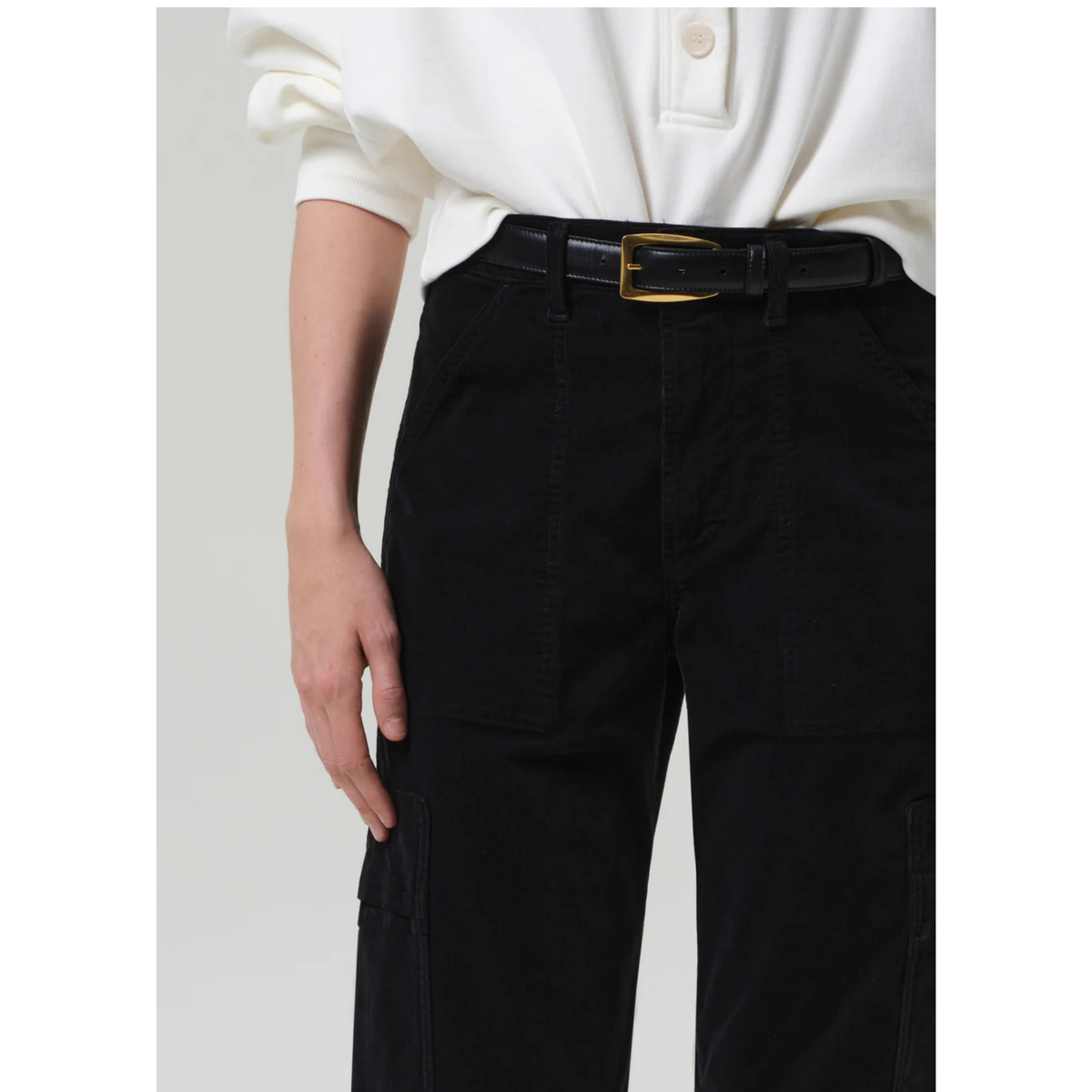 Marcelle Low Slung Cargo Corduroy - Charcoal
