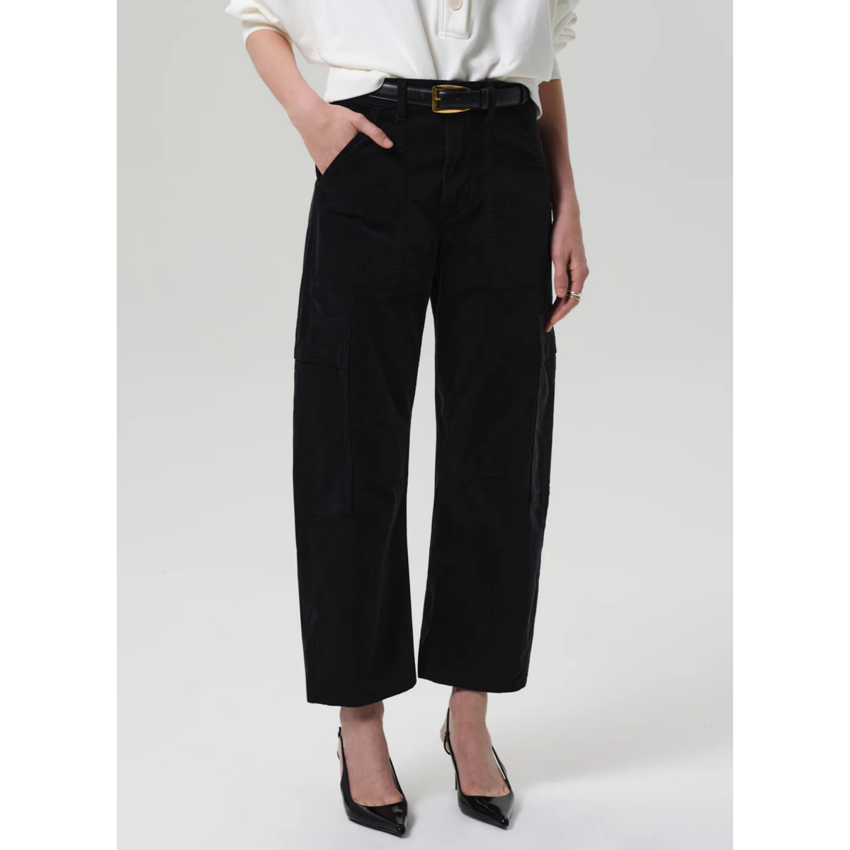 Marcelle Low Slung Cargo Corduroy - Charcoal