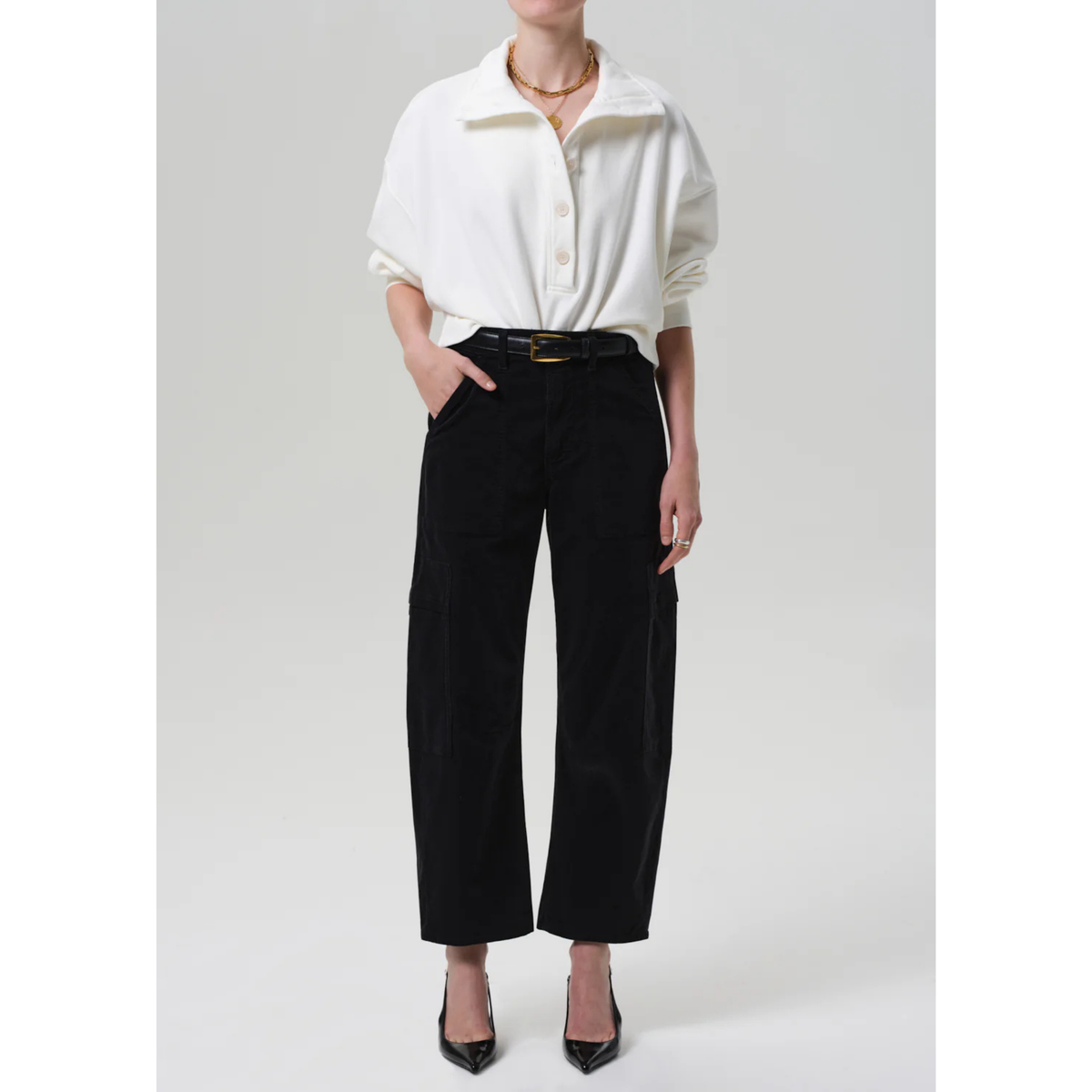 Marcelle Low Slung Cargo Corduroy - Charcoal