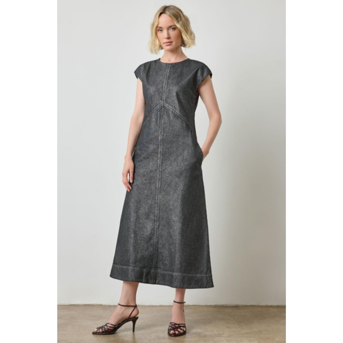 Metallic Seamed Maxi Dress - Silver Denim