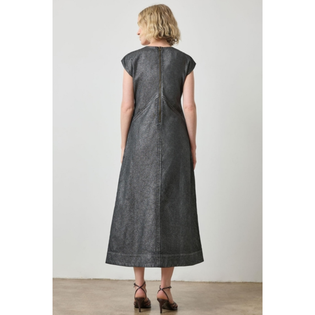 Metallic Seamed Maxi Dress - Silver Denim