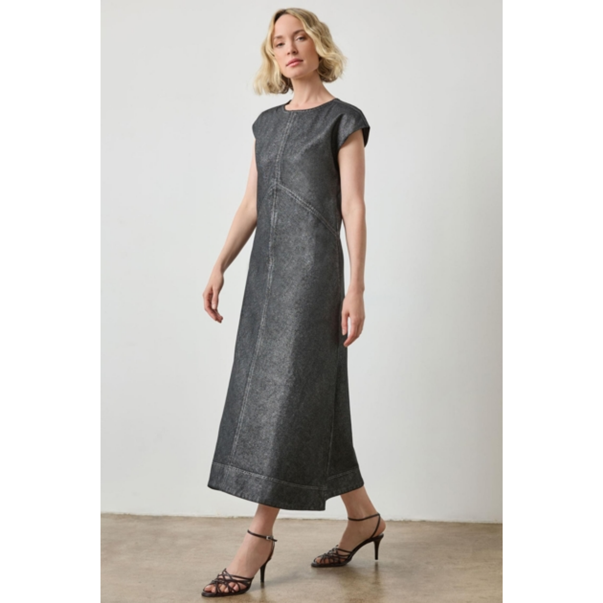 Metallic Seamed Maxi Dress - Silver Denim