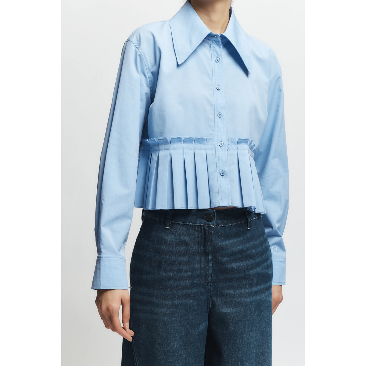 Mila Ruched Poplin Blouse - Blue Chambray