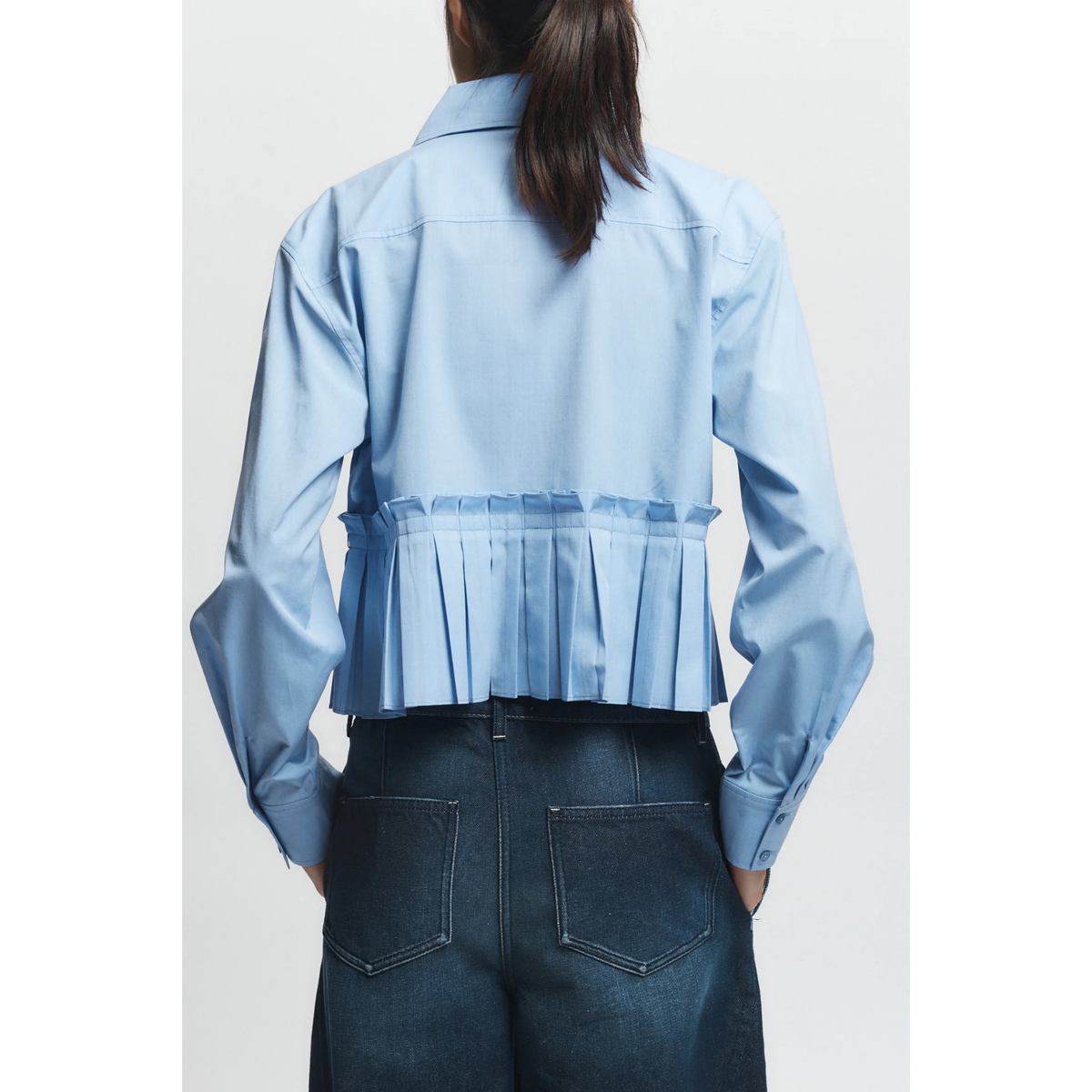 Mila Ruched Poplin Blouse - Blue Chambray