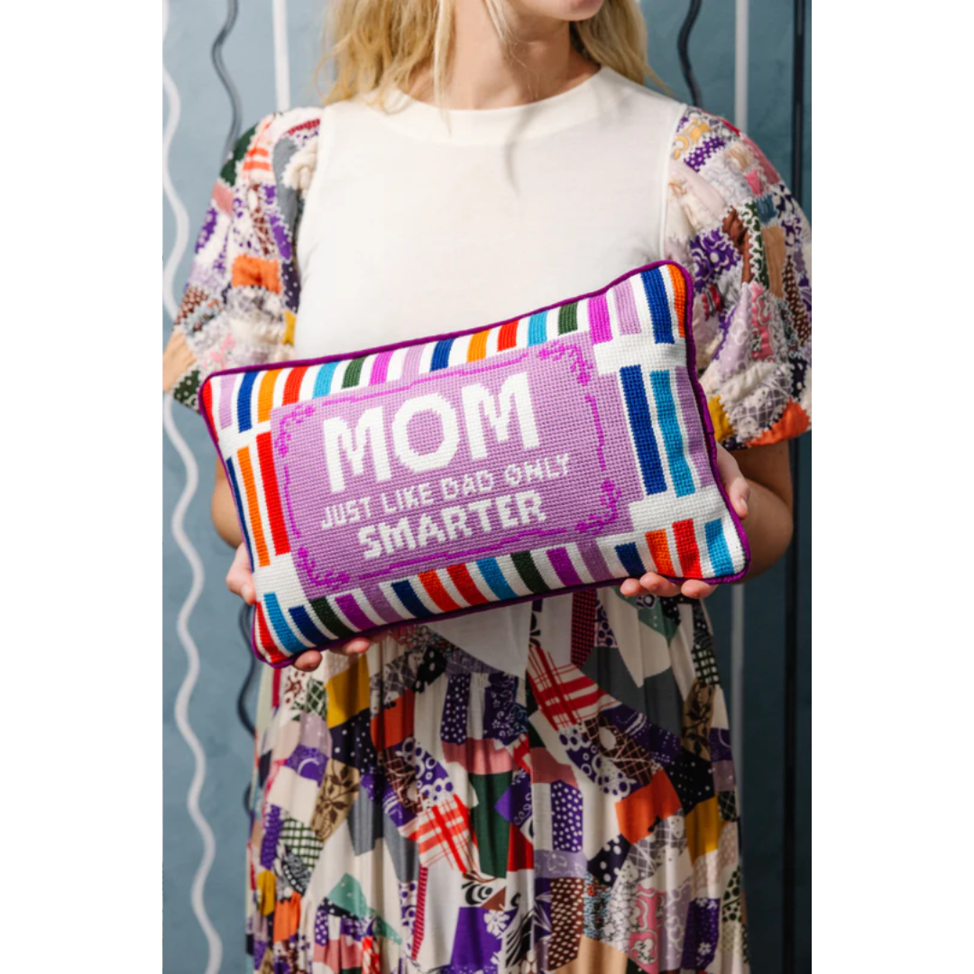 Mom Rules Needlepoint Pillow