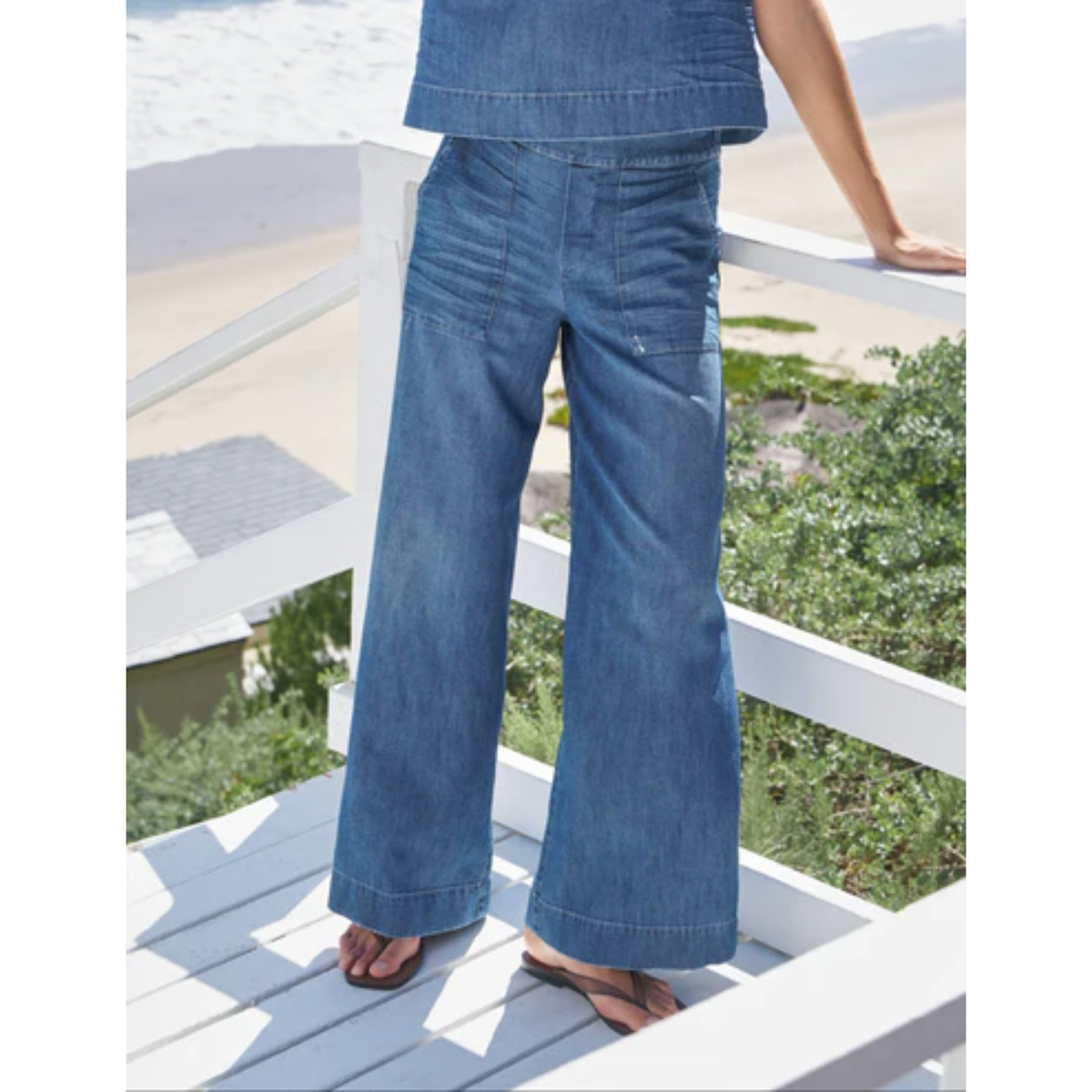 Madeline Patch Pocket Pull-On Pant - Distressed Indigo Wash