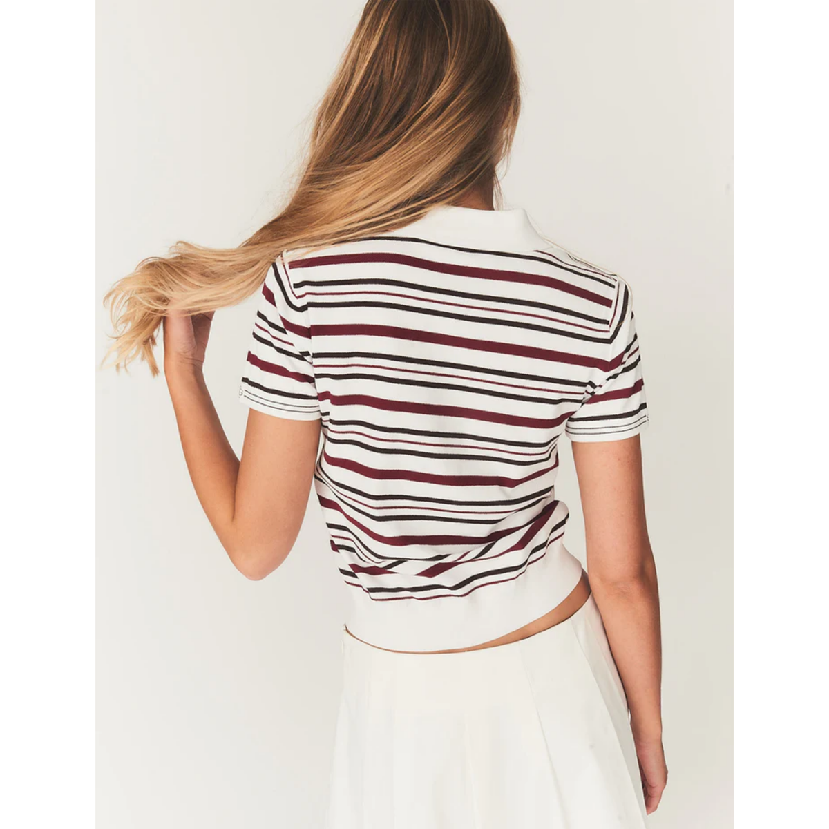 Madison Button Polo - White/Vino/Espresso