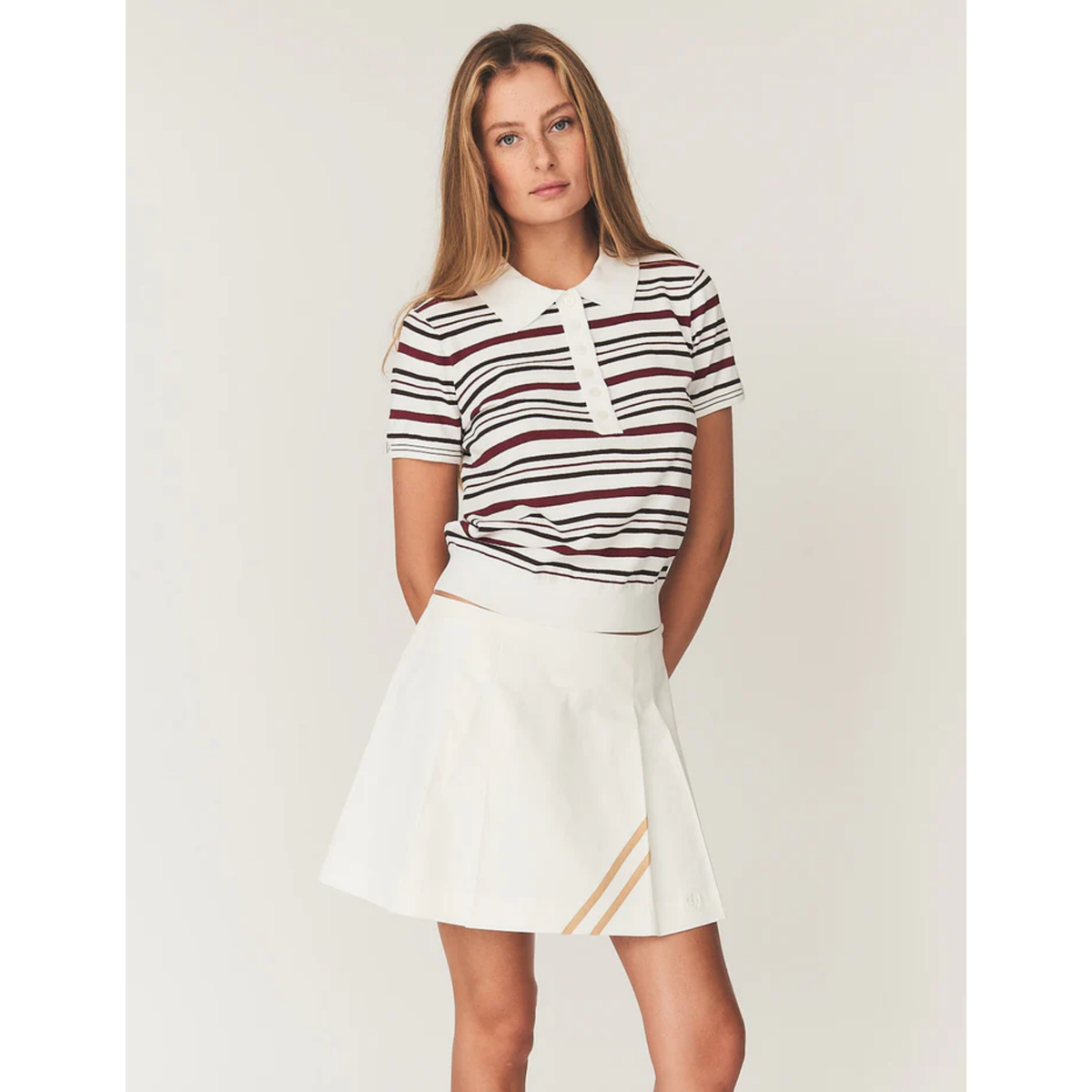 Madison Button Polo - White/Vino/Espresso
