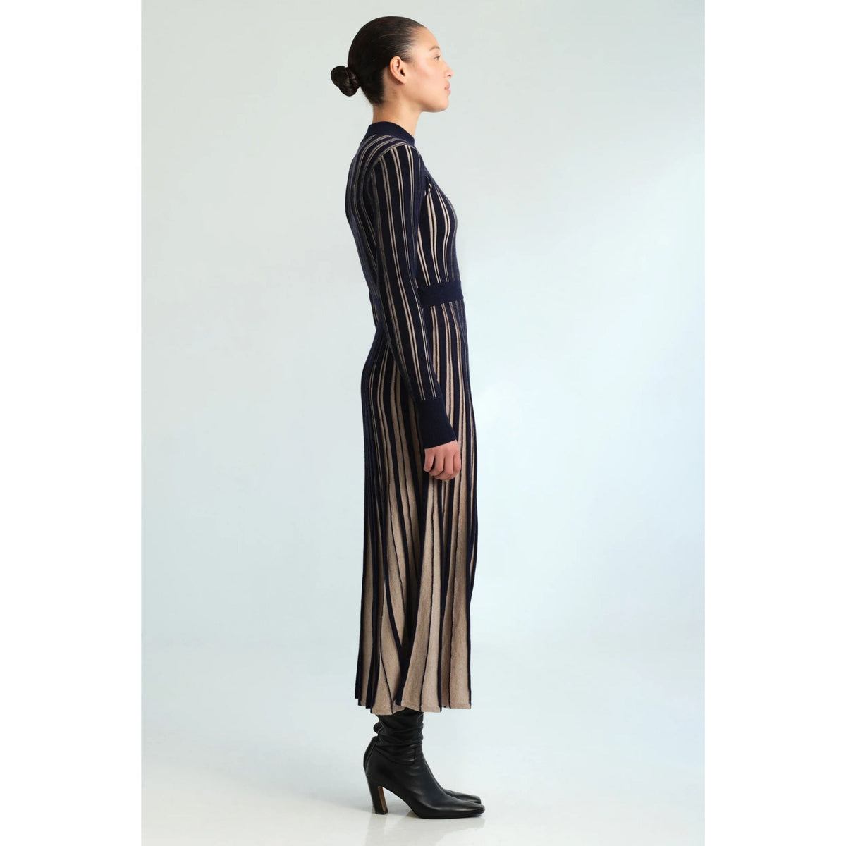Mariella Dress - Navy/Beige Stripe