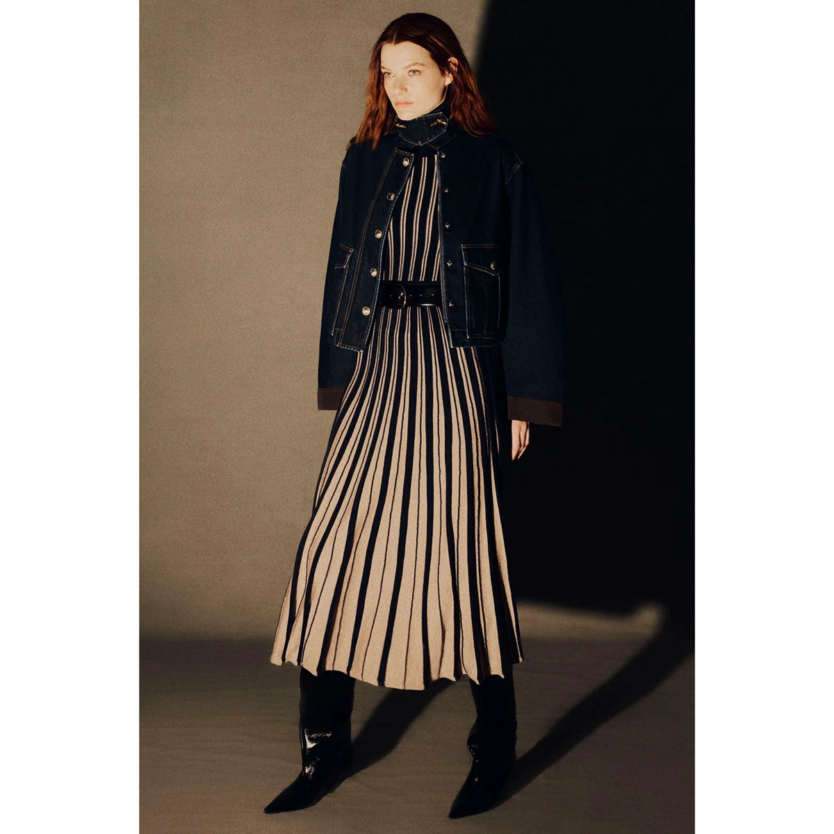 Mariella Dress - Navy/Beige Stripe