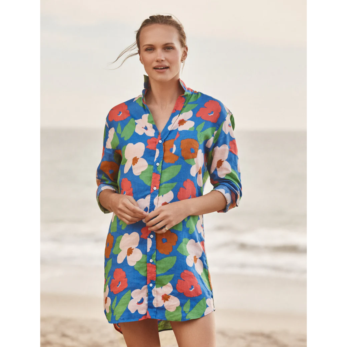Mary Classic Shirtdress - Bright Blue Floral