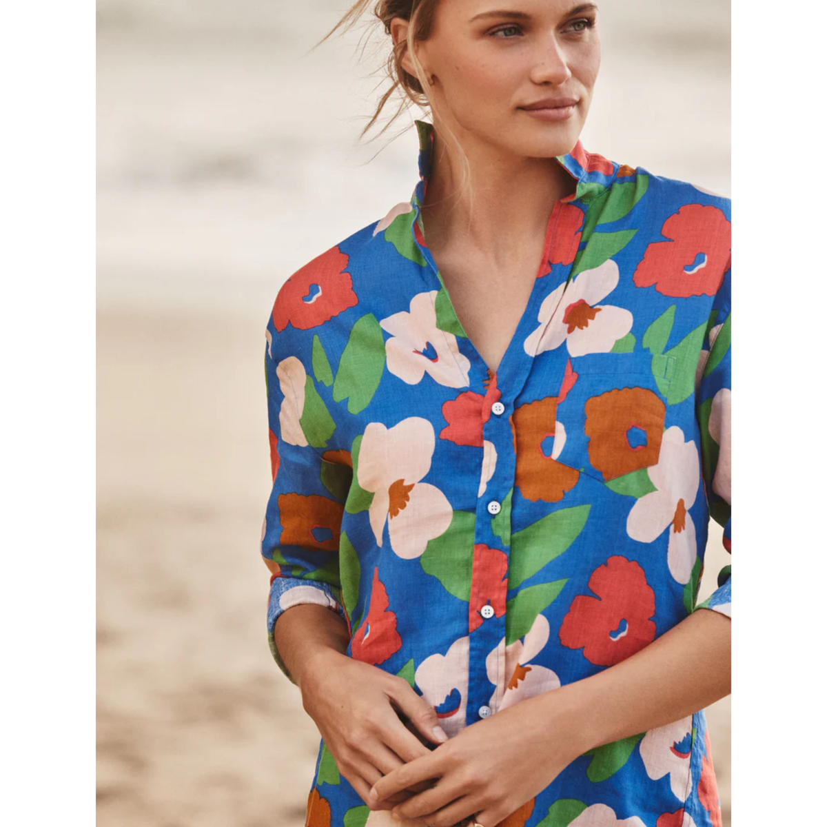 Mary Classic Shirtdress - Bright Blue Floral
