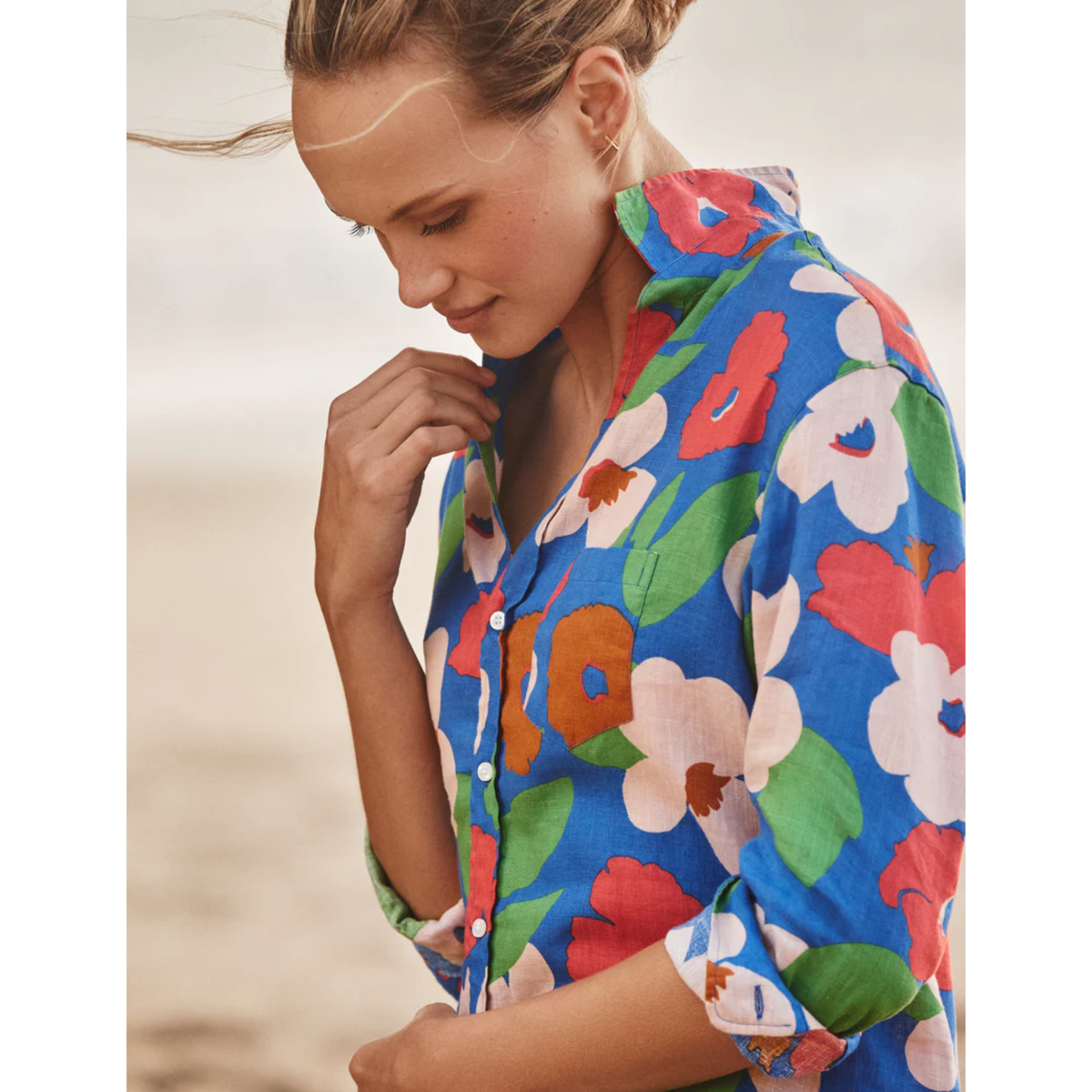 Mary Classic Shirtdress - Bright Blue Floral