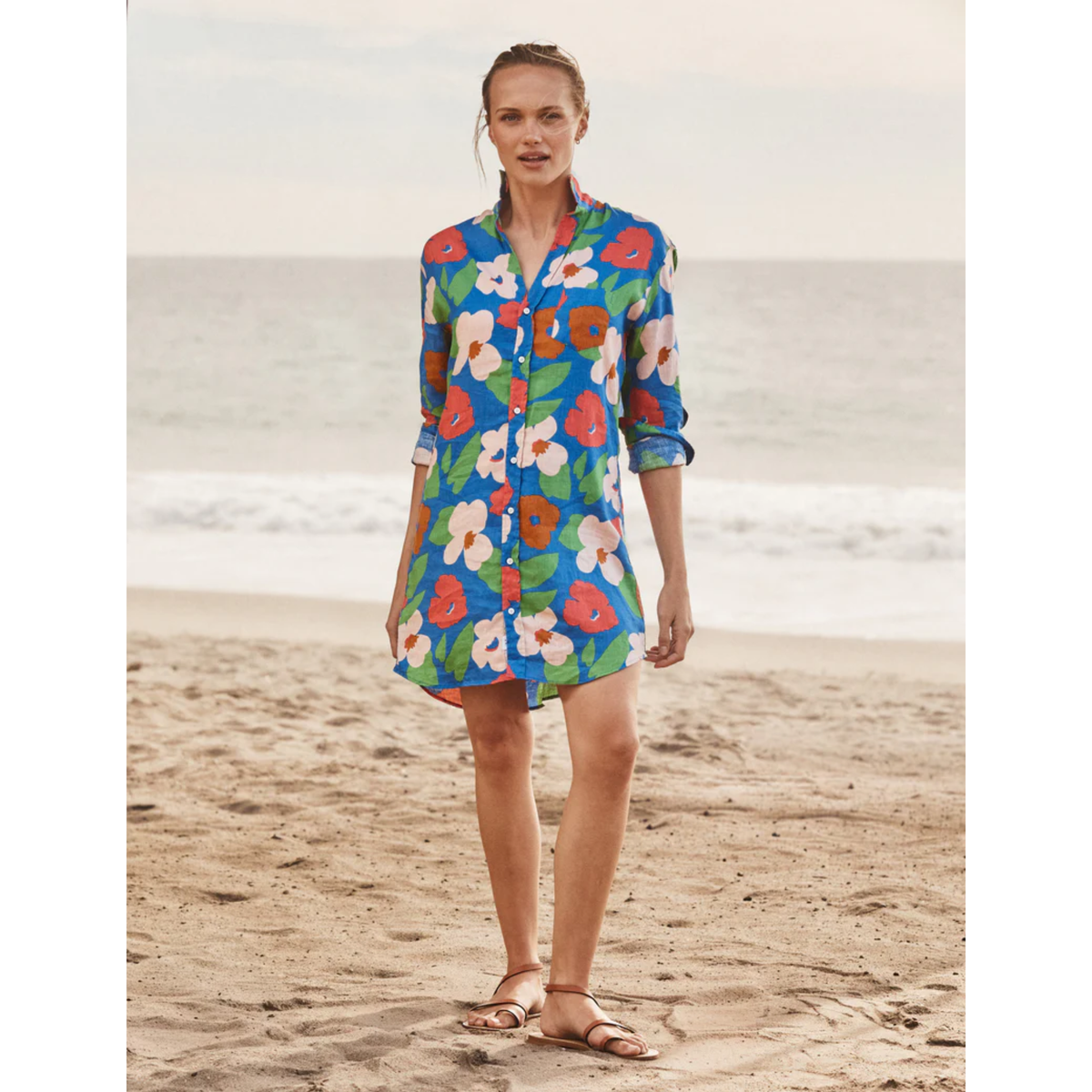 Mary Classic Shirtdress - Bright Blue Floral
