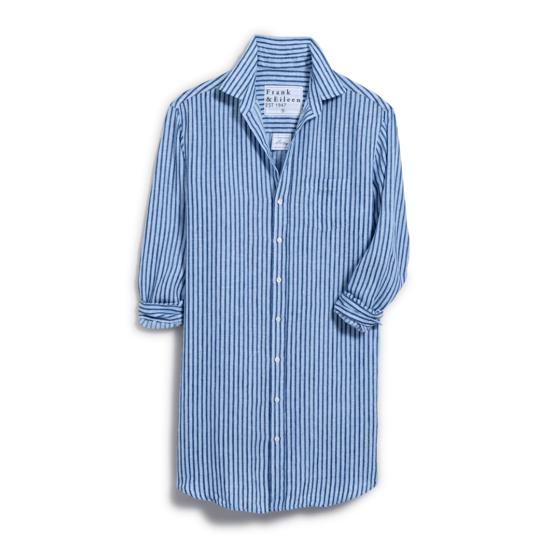 Mary Dress - Blue and Navy Textured Stripe