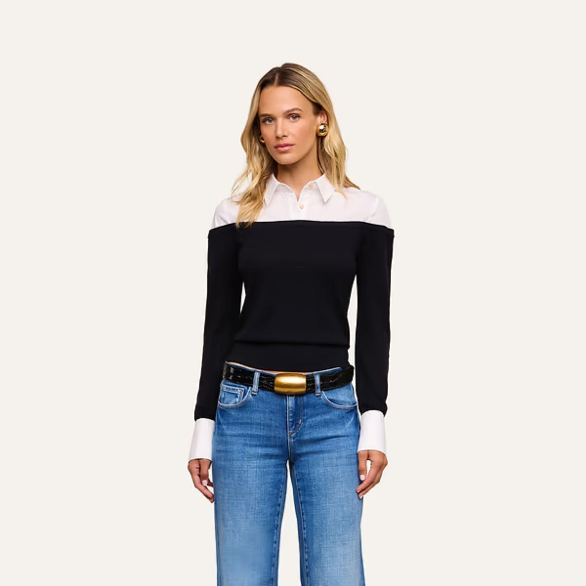 Mathilde Poplin Collar Pullover - Black/White