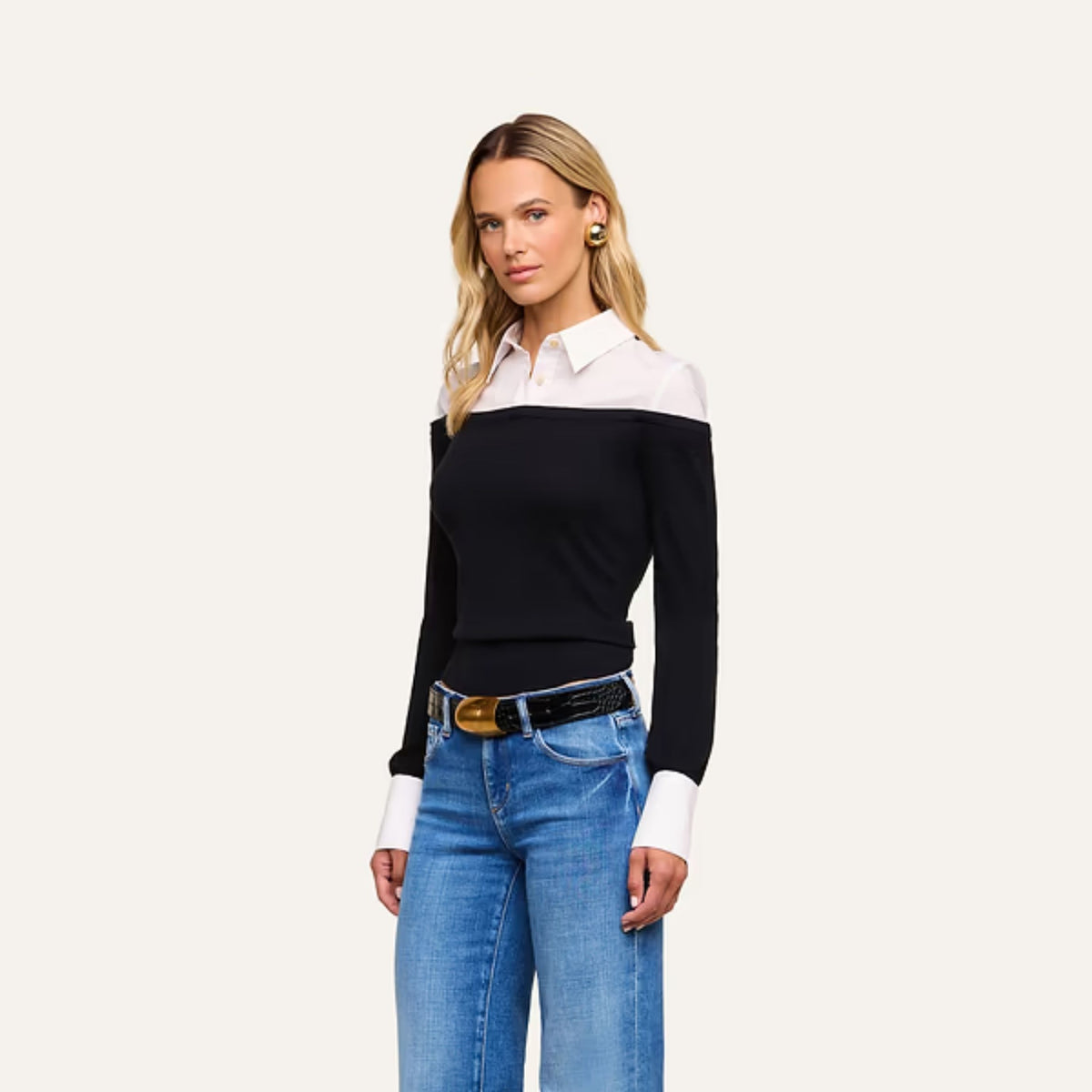 Mathilde Poplin Collar Pullover - Black/White